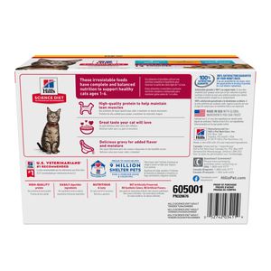 Science Diet Adult Canned Cat Food Pouch Variety Pack, Chicken, Tuna, and Ocean Fish 2.8 oz pouch, 12 pk