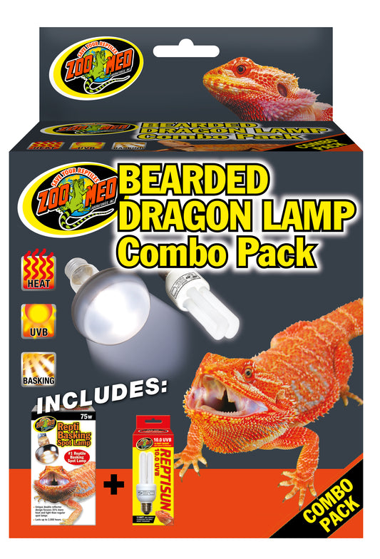Zoo Med Bearded Dragon Lamp Combo Pack. Heat, UVB, Basking. Includes Repti Basking Spot Lamp and ReptiSun 10.0 UVB. Combo Pack