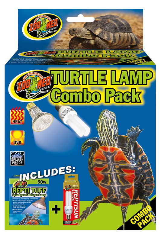 Zoo Med Turtle Lamp Combo Pack. Heat, UVB, Splash Proof. Includes Rpti Tuff 50w Splashproof Halogen lamp + Reptisun 5.0 UVB. Combo Pack