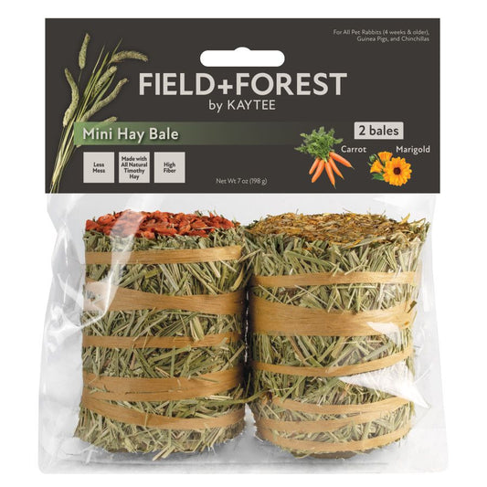Field+Forest bu Kaytee. Mini Hay Bale 2 bales. Less Mess, Made with All Natureal Timothy Hay, High Fiber. Net Wt 7 oz(198 g) For All Pet Rabbits (4 weeks & older), Guinea Pigs, and Chinchillas.