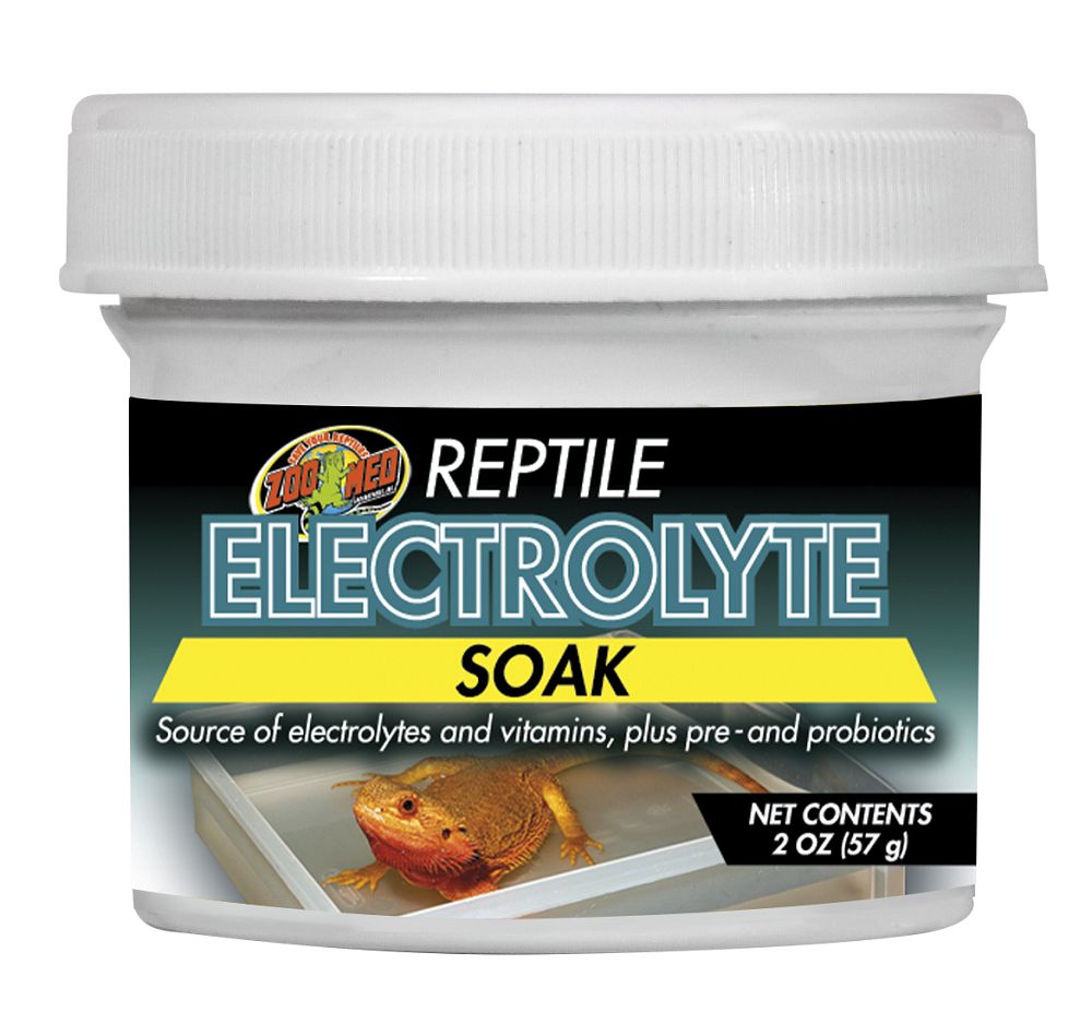 8 oz Zoo Med Reptile Electrolyte Soak. Source of electrolytes and vitamins, plus pre and probiotics.