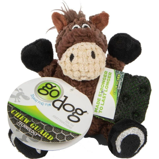 GoDog Checkers Sitting Horse Chew Guard Squeaky Plush Dog Toy