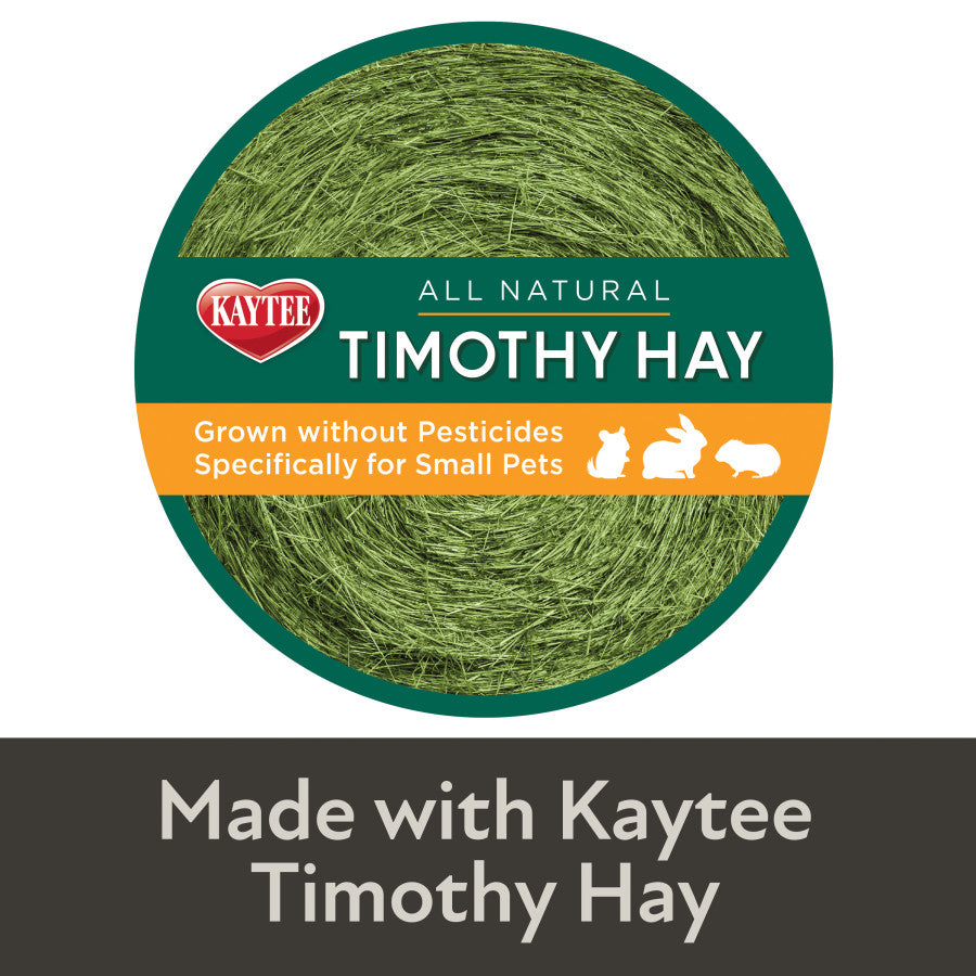 Made with Kaytee Timothy Hay. All Natural Timothy Hay Grown without Pesticides Specifically for Small Pets