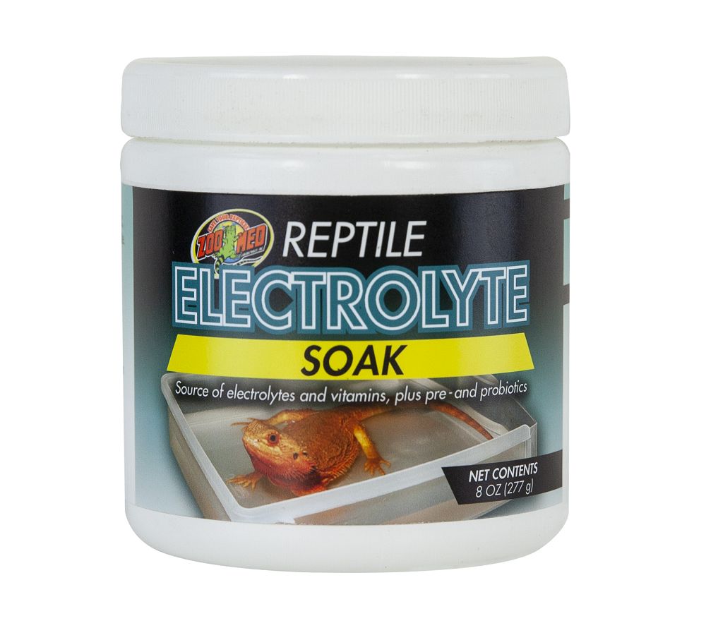 16 oz Zoo Med Reptile Electrolyte Soak. Source of electrolytes and vitamins, plus pre and probiotics.